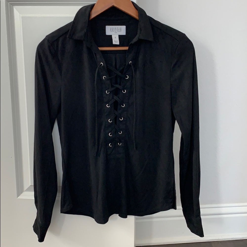 Lace Up Blouse in Black Sz Small from NA-KD suede